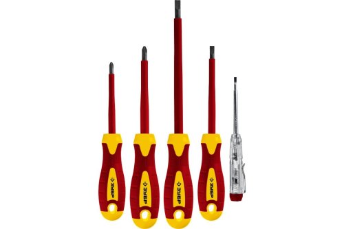 Набор диэлектрических отверток Зубр Профессионал 25265 до 1000В, тестер, Cr-V, (5шт.)  картинка